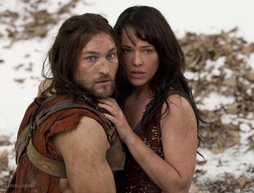 Erin Cummings (Sura) and Andy Whitfield (Spartacus) on Spartacus