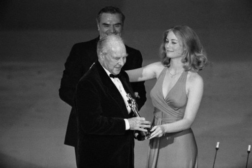 John Houseman Receiving Oscar From Cybill Shepherd